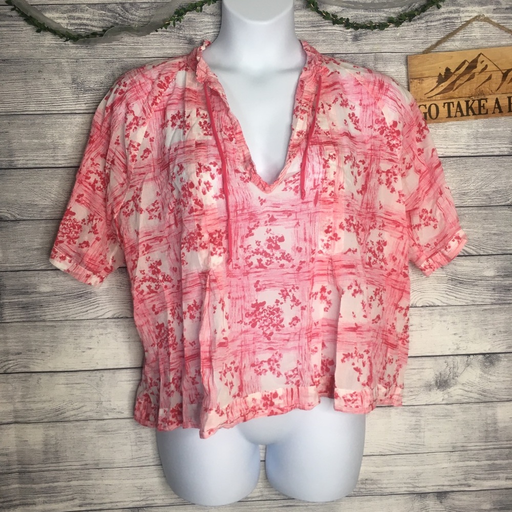 4/$25 Talbots Pink & White Semi Sheer Blouse SZ XL